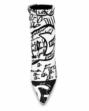 NWT Dolce & Gabbana Graffiti Print Stretch Ankle Boots White Black Size 40